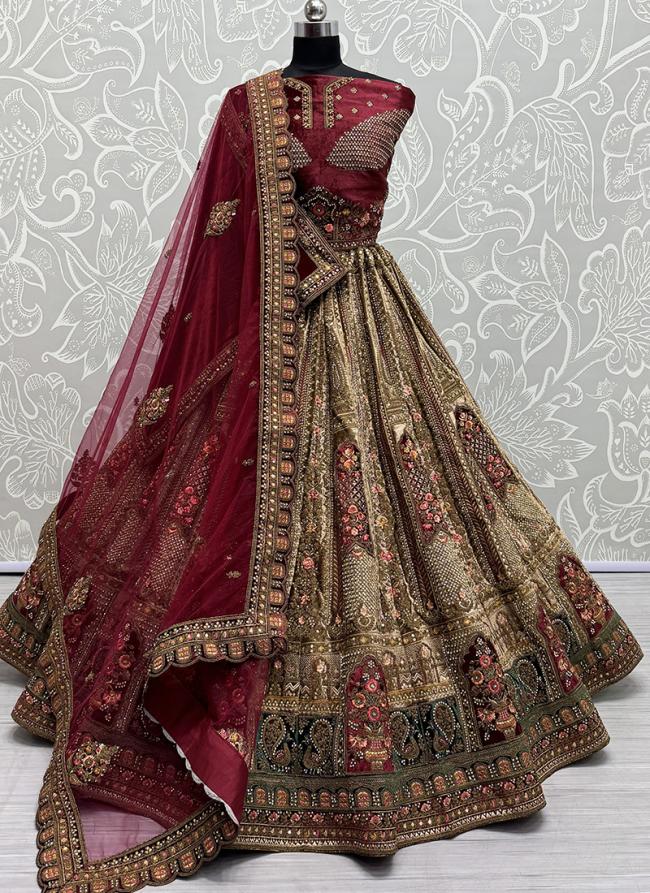 Velvet Pink Bridal Wear Embroidery Work Lehenga Choli